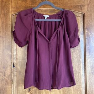 Joie silk shirt with covered buttons in the front. Sleeves have small puff